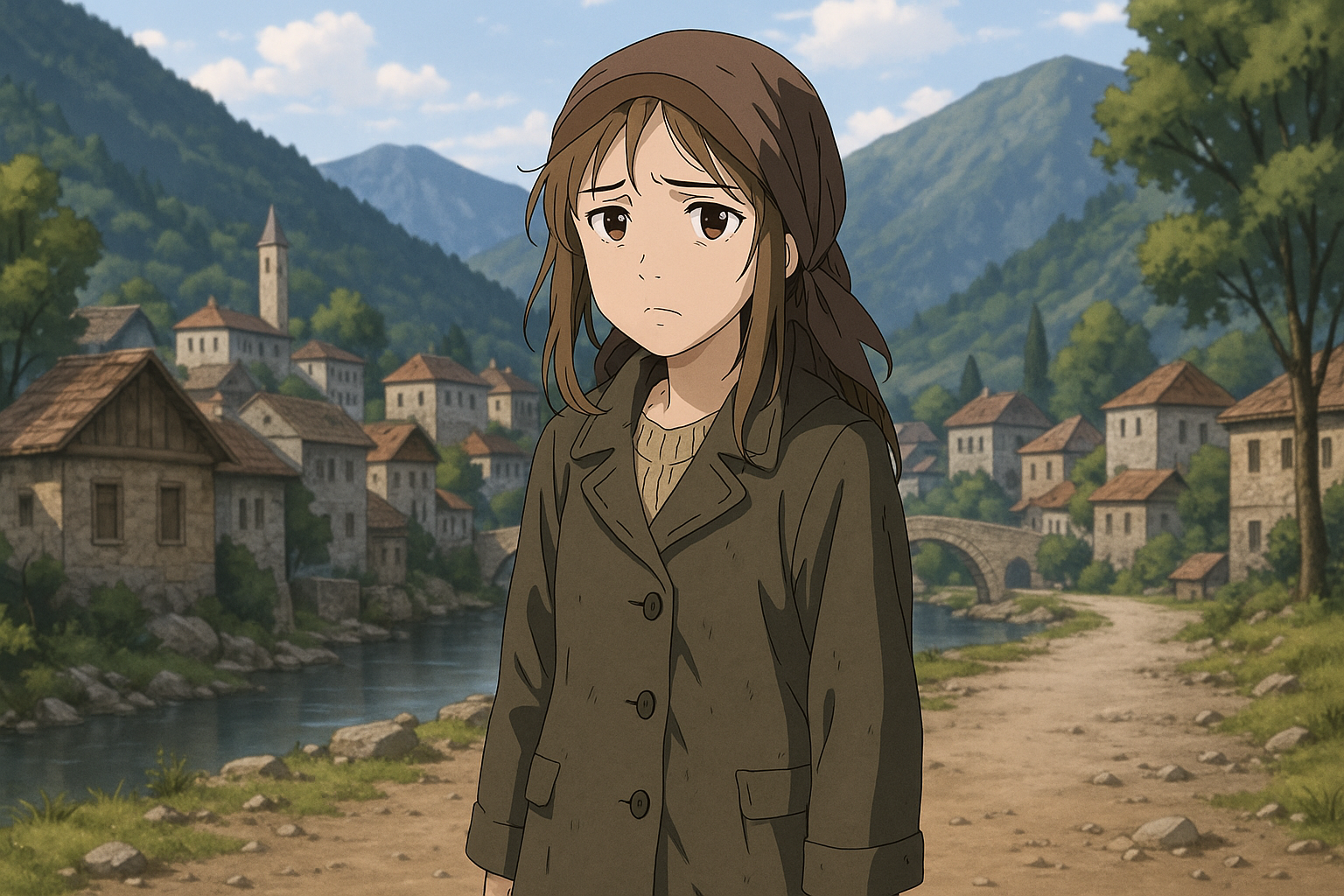 1992年のボスニアで一人立つ少女を描いたイラスト