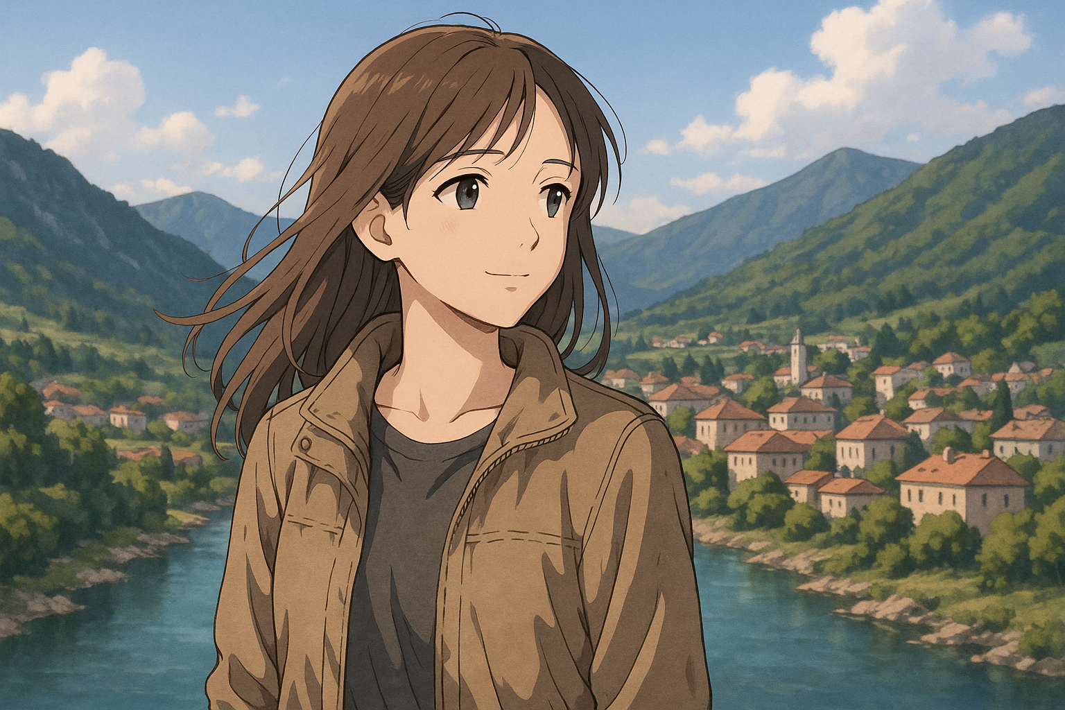 未来へ向かう女性の姿を描いたイラスト