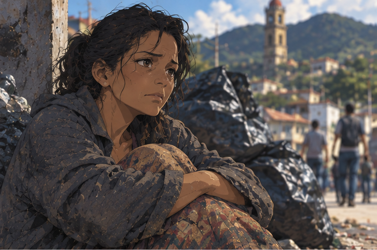 街角で苦しい生活を送る女性を描いた挿絵